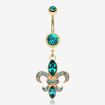 Golden Fleur de Lis Belly Ring-Teal